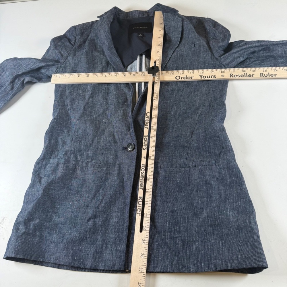 Banana Republic Linen Blazer One Button Casual Office Career Blue Womens Size 2 - Picture 7 of 7
